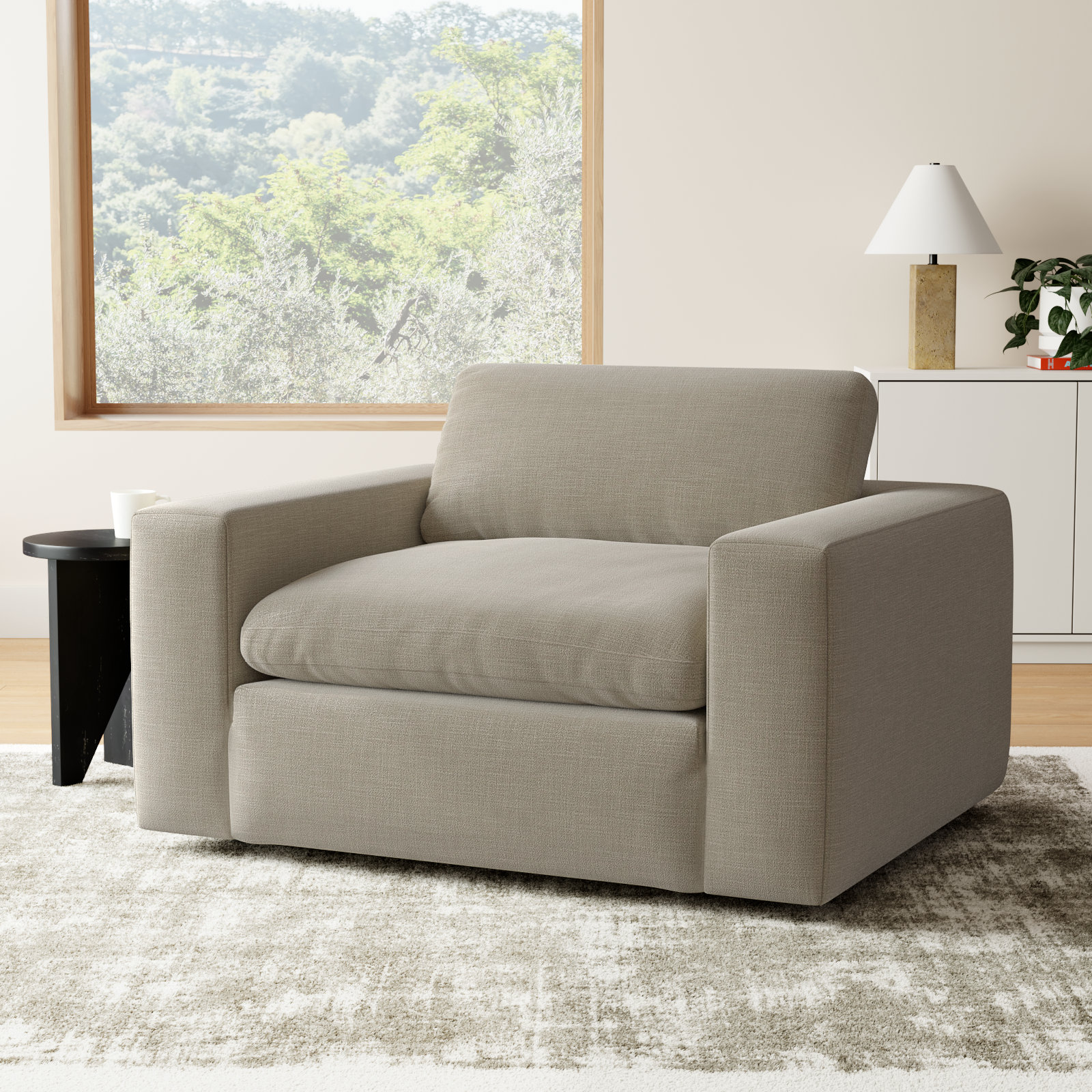 Asher Upholstered Accent Chair, Effie Flax Performance Linen