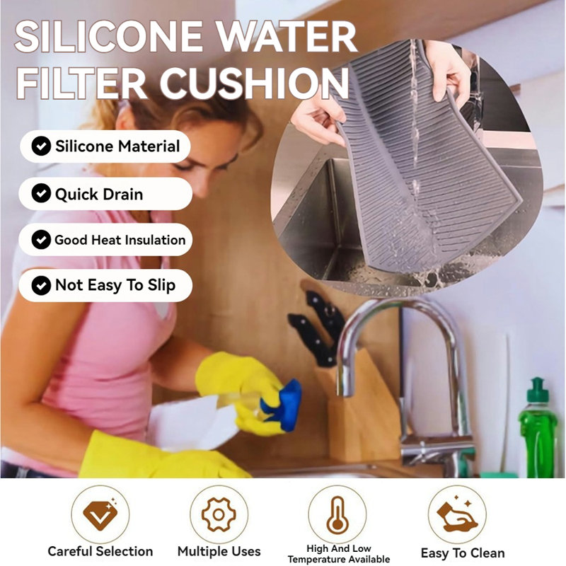 Tapis de séchage en silicone pour comptoir de cuisine gris antidérapant