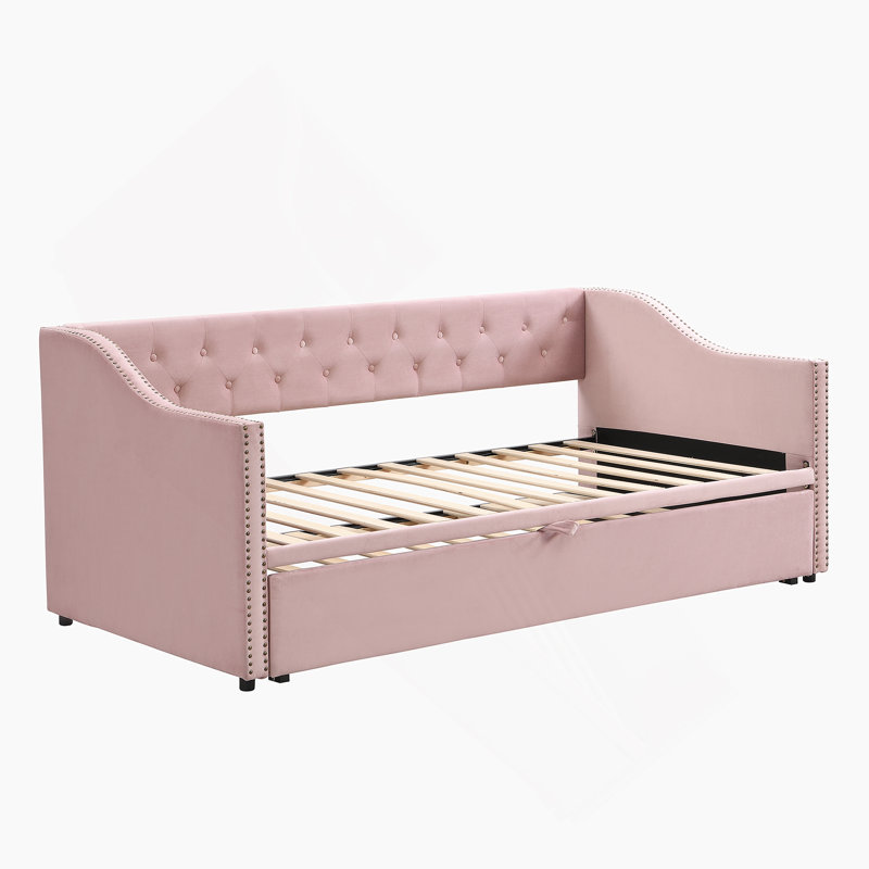 Lit de jour rembourré avec couchette Feaman, Rose
