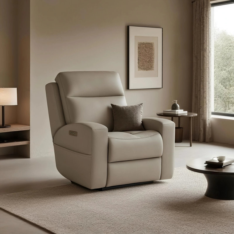 Fauteuil inclinable en cuir triple avec zéro gravité et soutien lombaire, Cuir véritable beige clair
