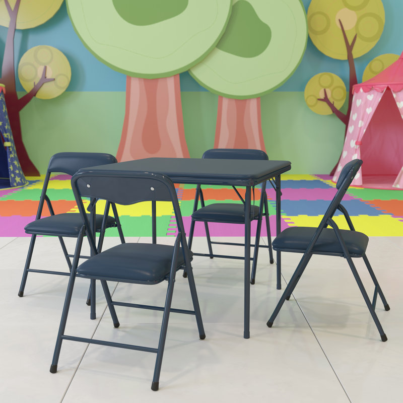 Kids Colorful 5 Piece Folding Table and Chair Set, Navy