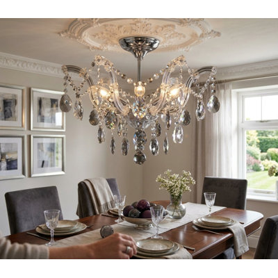 6-Light Chrome Flush Mount With Crystal Accents