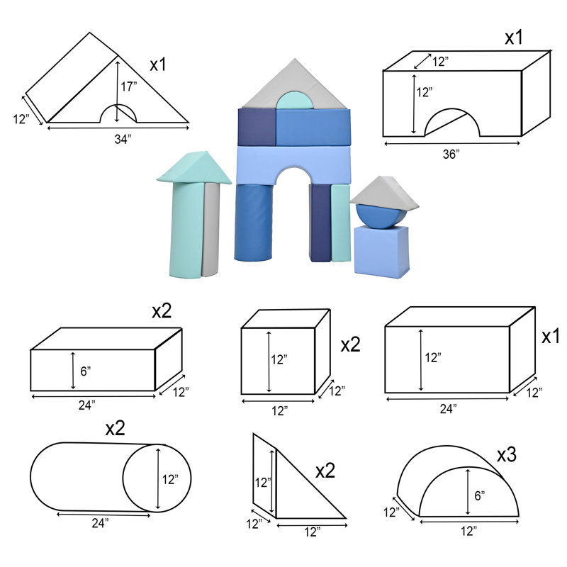 Blocs modulaires 12 po - 14 unités, Blue/Gray/Teal