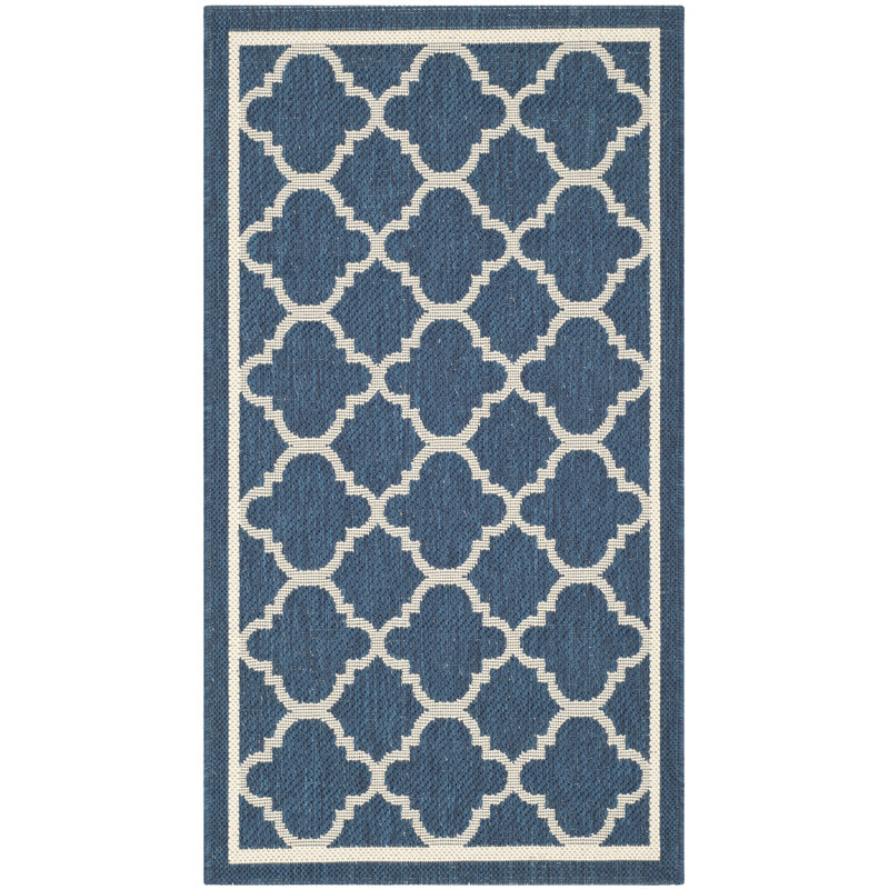 Herefordshire Hooked Navy Blue/Beige Rug, Rectangle 61 x 109 cm