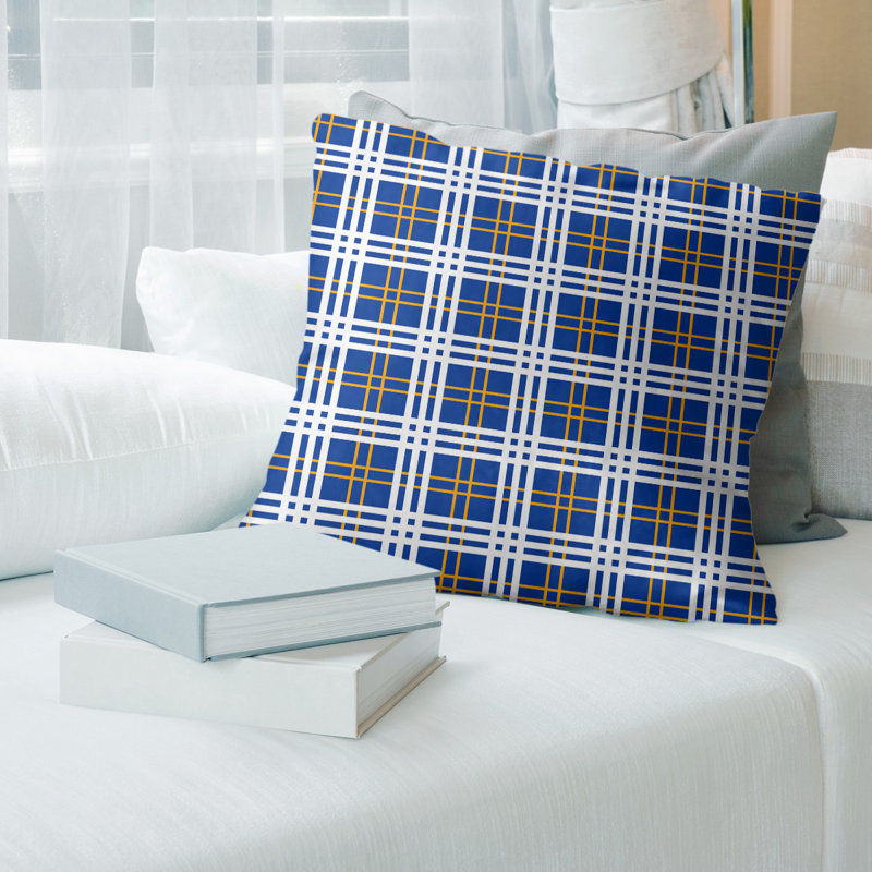 Housse de coussin d'extérieur carré R-Baltimore Football, 26 po x 26 po, Bleu / Or / Blanc, Cuir / Suède 
