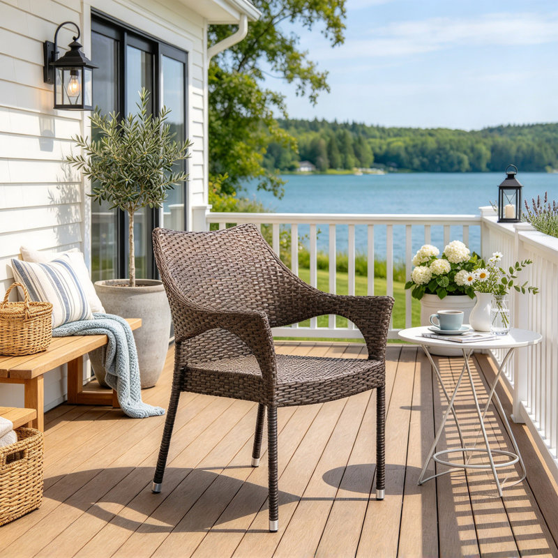 Chaises de patio d'extérieur en résine tressée, en rotin PE résistant aux intempéries, ensemble de 4, brun
