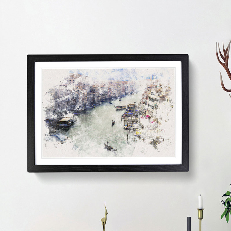 Grand Canal in Venice Italy - Picture Frame Painting Print, Black Framed, 36cm H x 48cm W x 2cm D