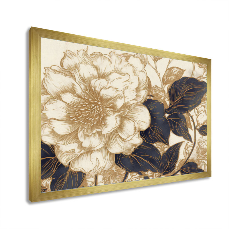 «Rylin Gold Blue Carnation Flower I», reproduction sur toile, H 16 po x l 32 po x P 1 po, Encadrement doré