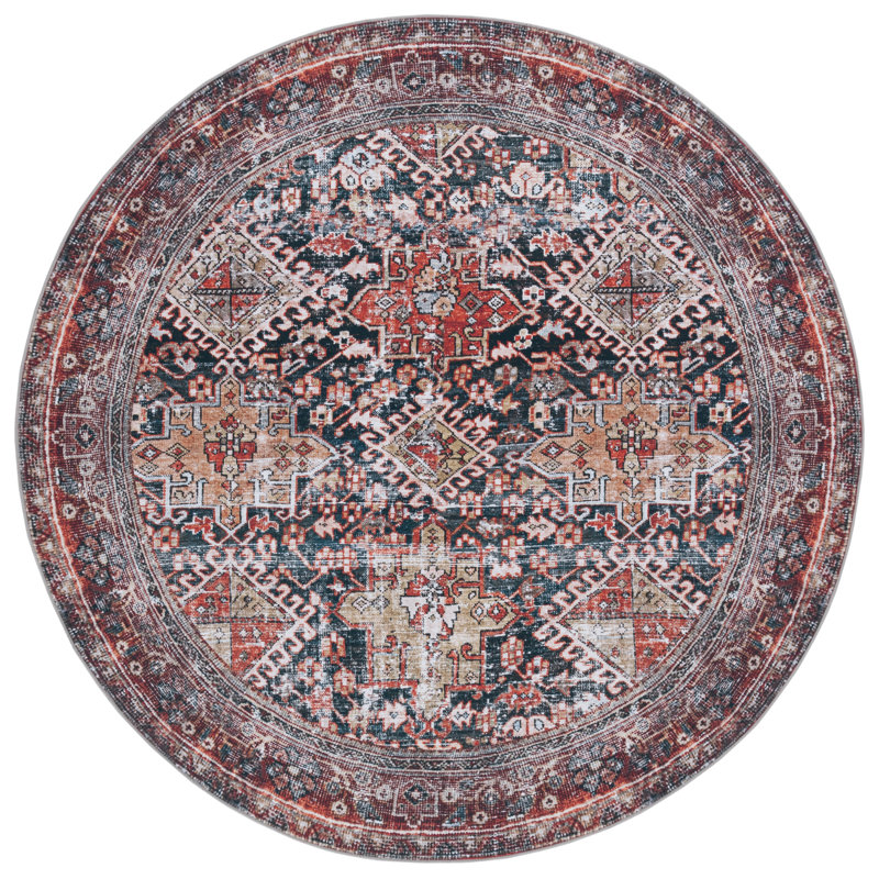 Mellor Machine Washable Non-Slip Area Rug in Red, Round 183 cm
