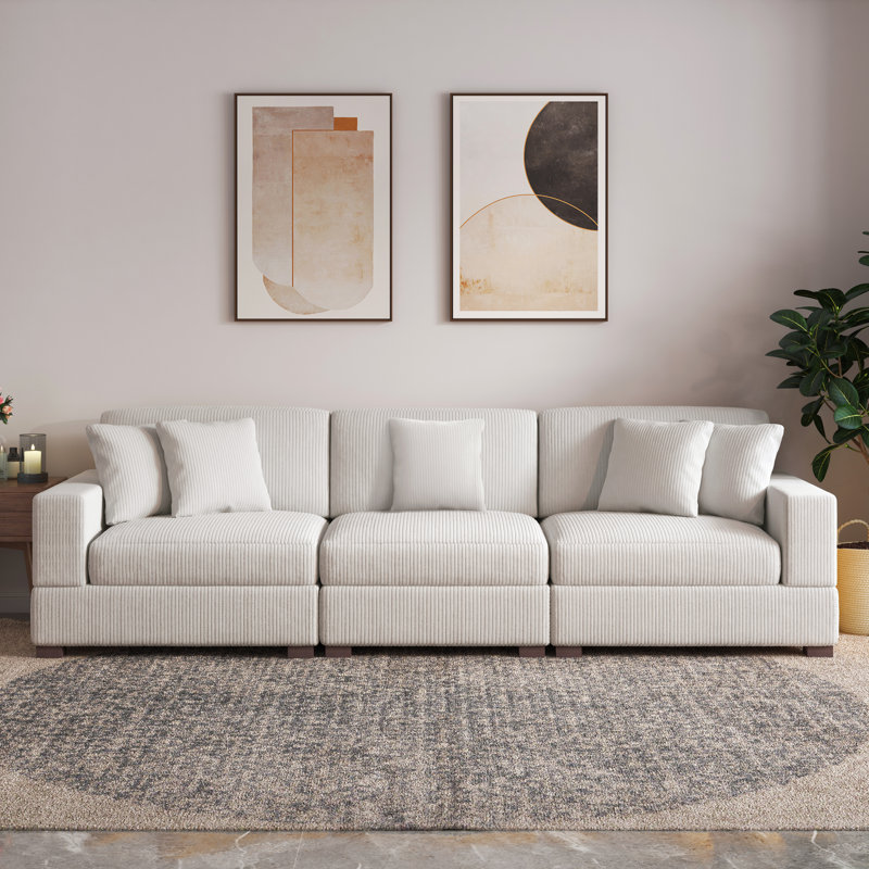 Milbrey 3-Piece Corduroy Modular Sectional with Pillow Back, Beige