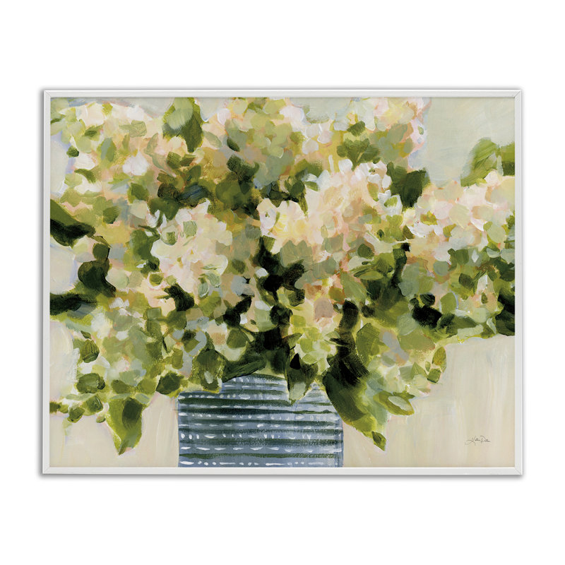  Vase d'hortensias à pois, estampe numérique par Katrina Pete, H 16 po x l 20 po, Giclée encadrée blanc bord de mer
