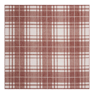 Tereon Plaid Machine Made Power Loom Polypropylene Plastic Indoor/Outdoor Area Rug in Red/White