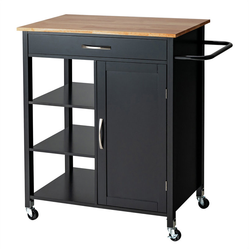 Solid Wood Top Kitchen Island, Black