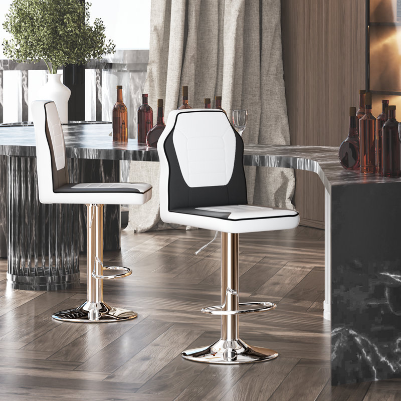Modern Racing Style Bar Stools Adjustable Swivel Barstools, Counter Height Chairs Seat with Footrest, Chrome