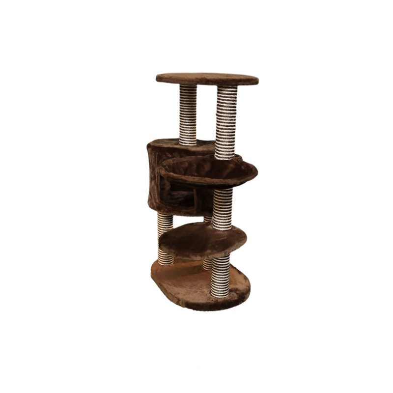 Chocolate Brown Sisal Cat Tree with Plush Condo and Hammock