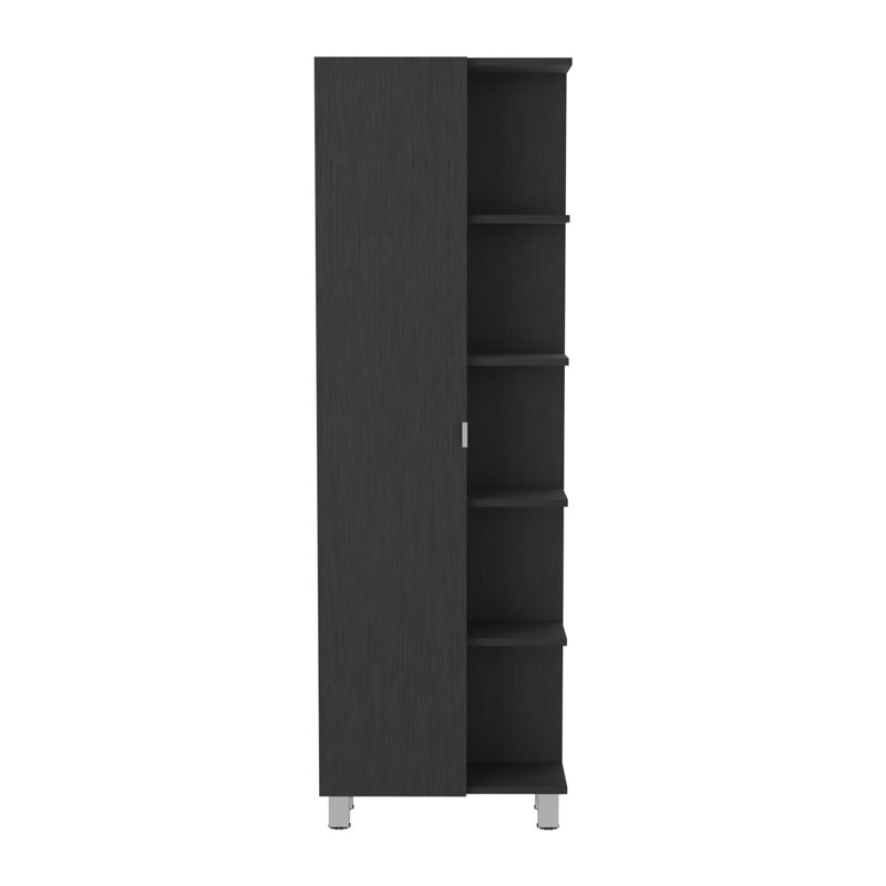 Urano Linen High Bathroom Cabinet with Four Exterior Open Shelves, Black