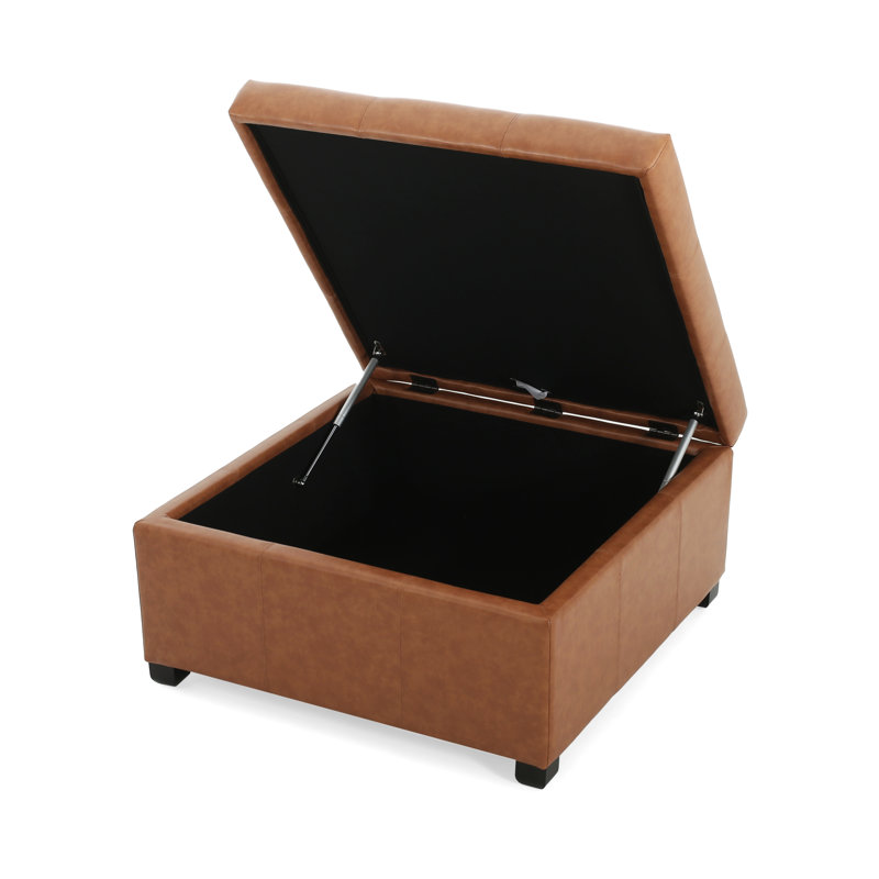 Repose-pieds capitonné en similicuir de 35 po de largeur avec banc de rangement de salon multifonctionnel avec pieds en bois de bouleau