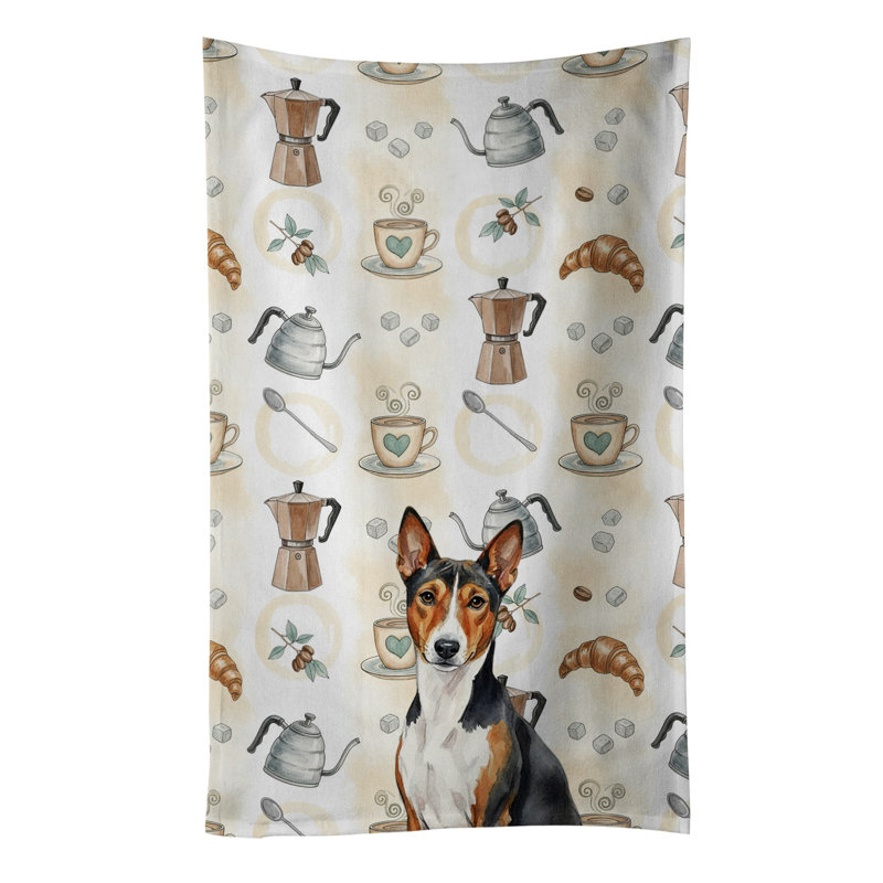Serviette de cuisine tricolore et blanche Basenji, Basenji tricolore et blanc