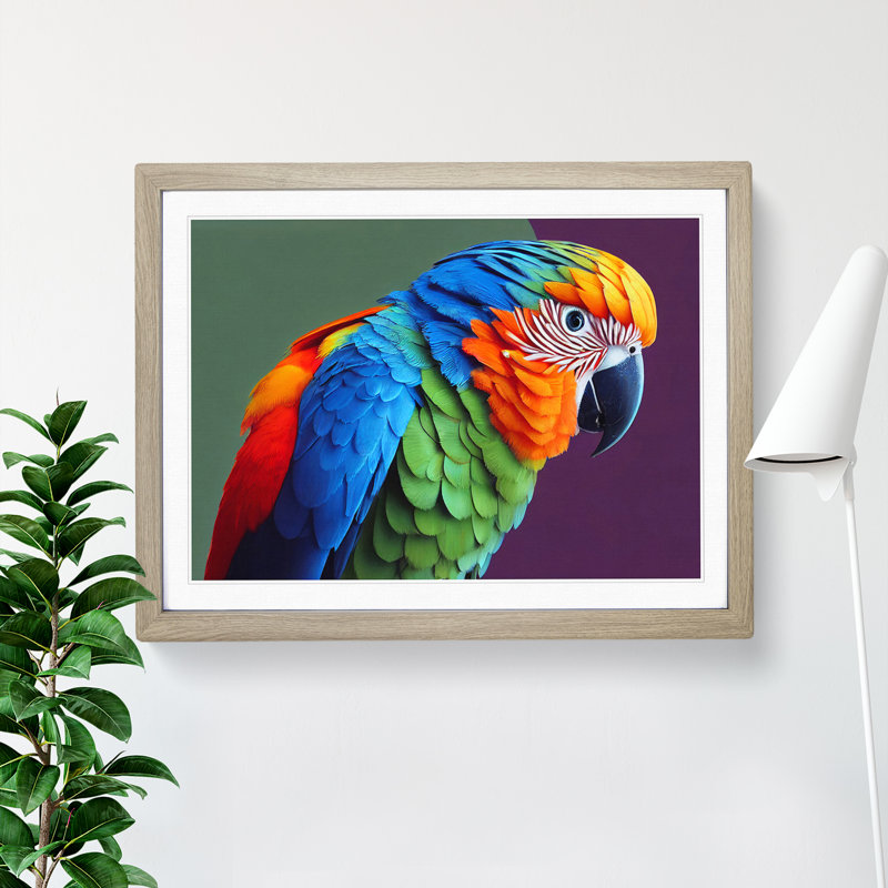 Colourful Parrot Portrait Vol.5 - Single Picture Frame Print, Oak Framed, 25cm H x 34cm W x 2cm D
