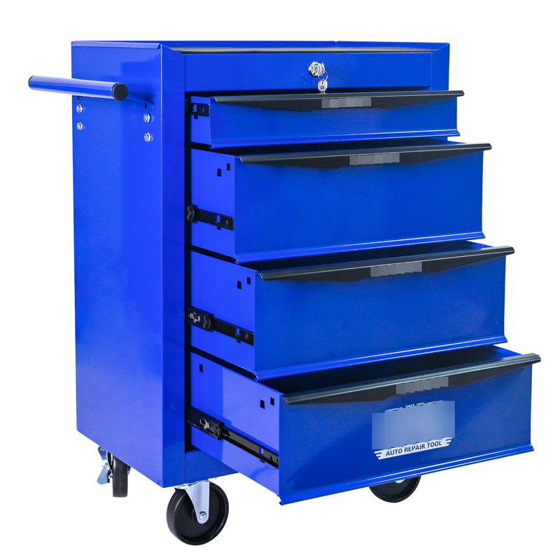 20", 4, Steel Tool Storage Box, Bearing Drawer Slides, Universal Wheels, Locking System, Item Preservation Rolling Metal Chest, Key Locking, Organization