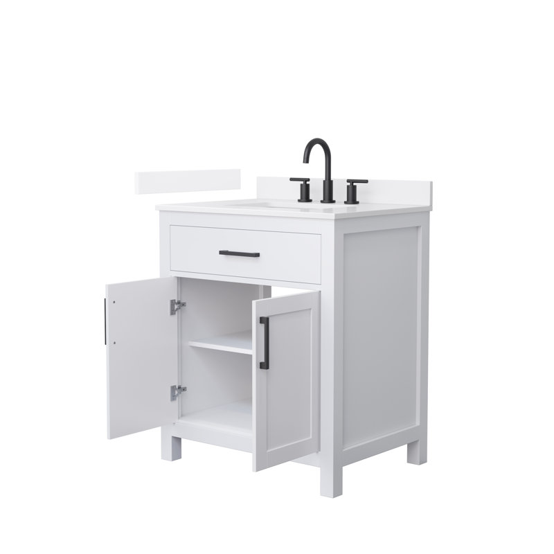 Beckett 30" Freestanding Single Bathroom Vanity with Quartz Top, White, White Quartz, Matte Black