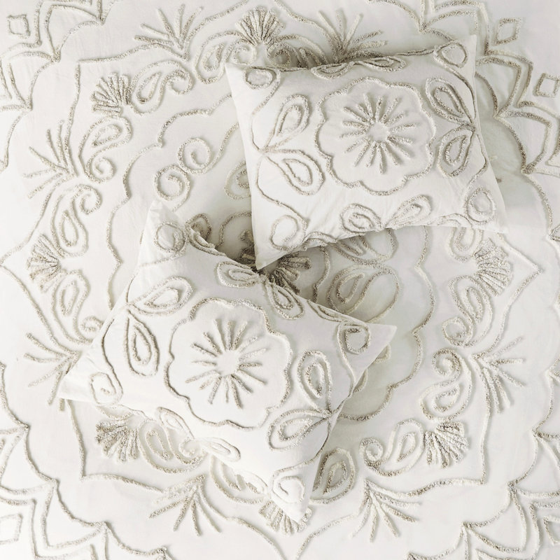 3 pièces en édredon de coton chenille double / grand / taupe extraordinaire, Édredon double et 2 taies décoratives
