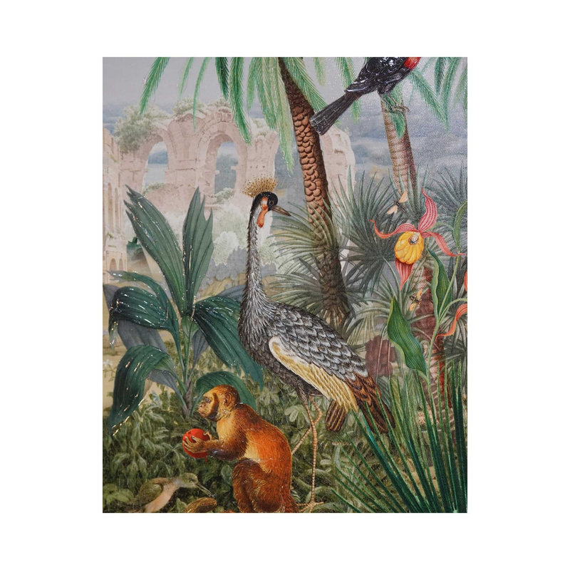 Oliver Gal Paradise Chinois Animal Landscape - Heavy Gel Top Coat Framed Canvas Art, 25" H x 37" W, Gold