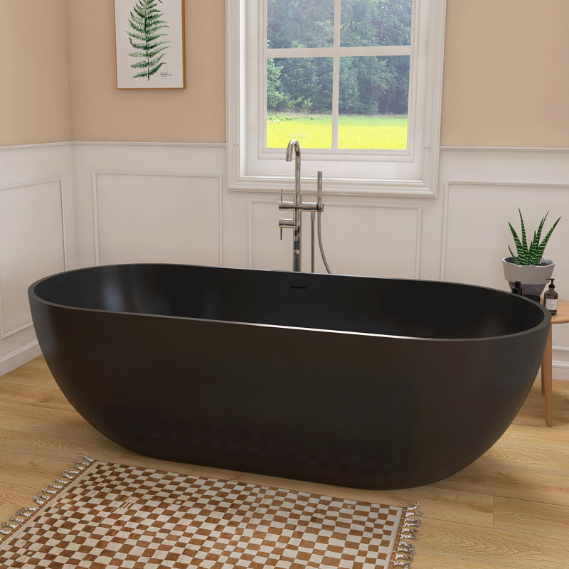Fslefay 69'' Freestanding Bathtub Solid Surface Deep Soaking Tubs, Matte Black