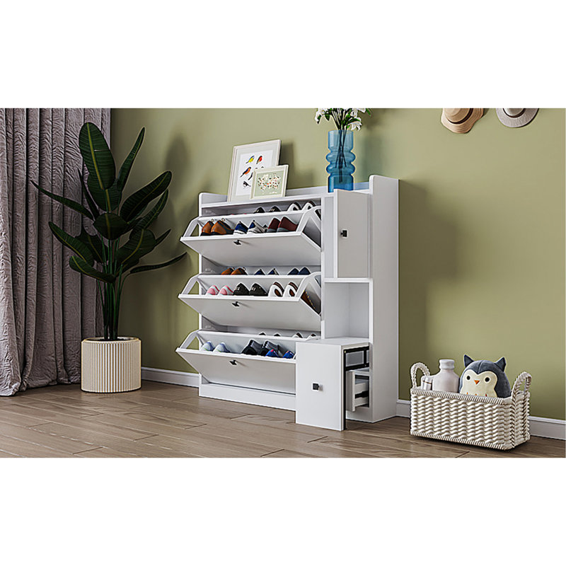 Versatile Shoe Cabinet With 3 Flip Drawers, White