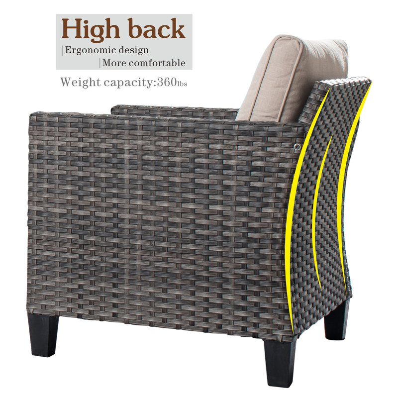 Beige Wicker Patio Chair Set with Cushions