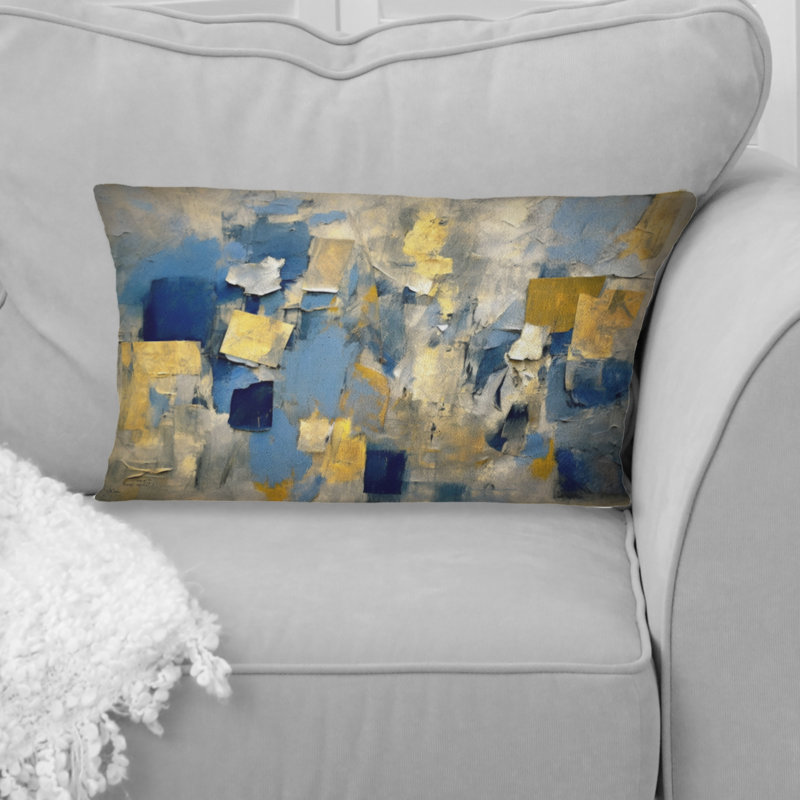 Coussin Lyrical Abstraction en bleu et jaune II - Abstract Collages