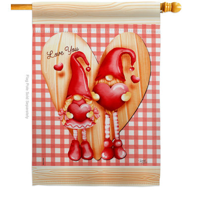 Drapeau de maison en polyester à 2 côtés Gnome Love House 40 x 28 po