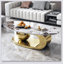 Table basse 51 pouces ovale en faux marbre pour salon avec base en acier inoxydable durable