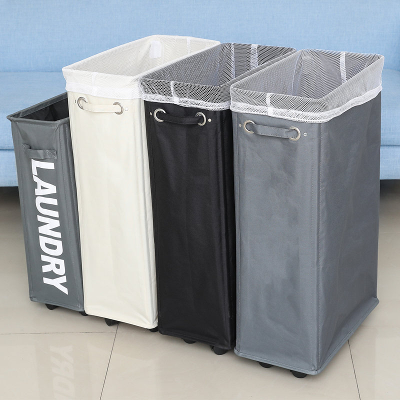 Fabric Rolling Laundry Hamper with Handles, Black