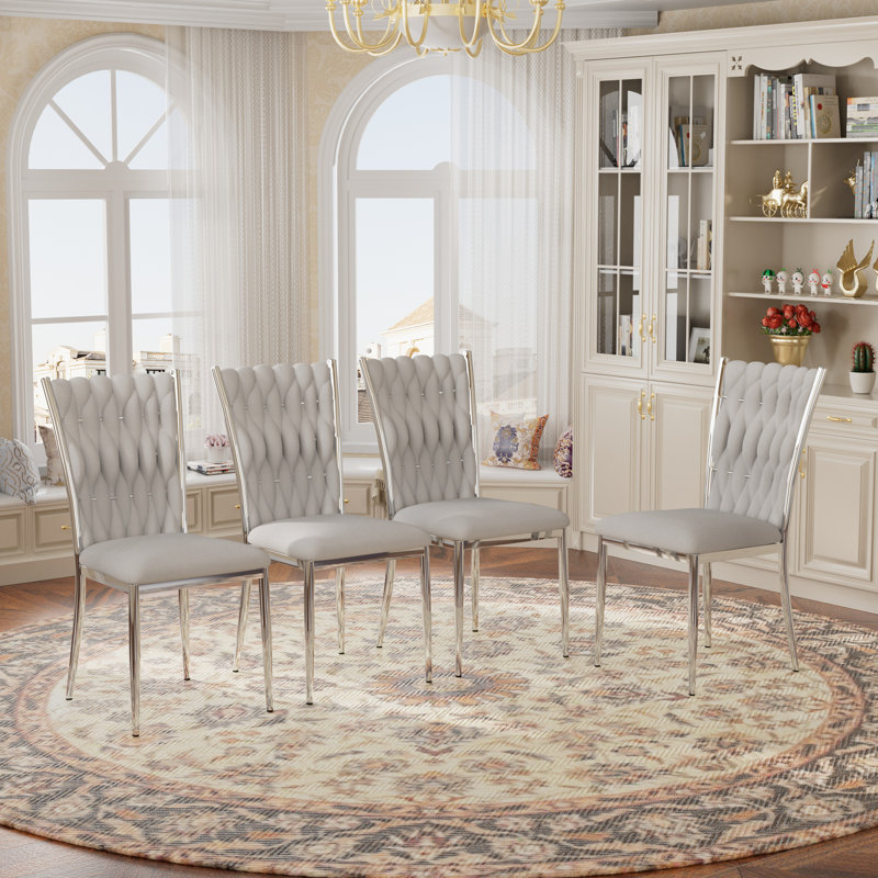 Ensemble de chaises de salle à manger en velours - Chaises de salle à manger tissées avec pieds en métal - Chaise d'appoint rembourrée moderne pour salle à manger, cuisine, meuble-lavabo et salon