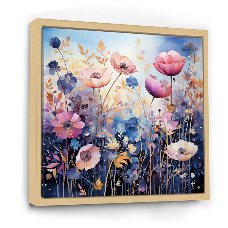 «Purple Dreamy Florals VII», reproduction sur toile, Cadre naturel flottant, H 36 po x l 36 po x P 1,5 po