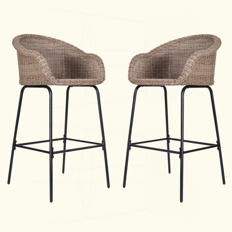 Ladd Outdoor Metal Wicker Barstool,, Light Brown