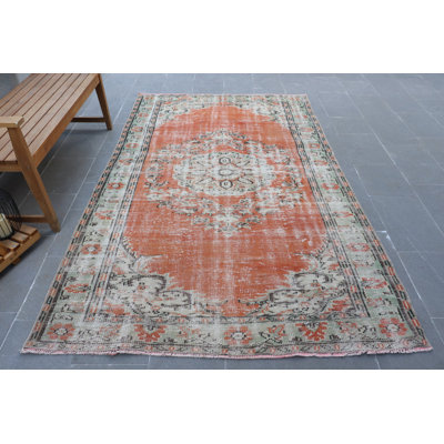 Grand tapis rétro Oushak en laine orange, idéal pour décorer un salon ou un bureau