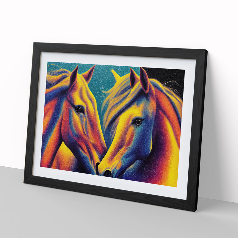 Two Colourful Horses - Framed Print,   Black  Framed, 46cm H x 64cm W x 2cm D