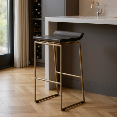 Chaise de bar 30 po en bois massif noir et doré sans dossier