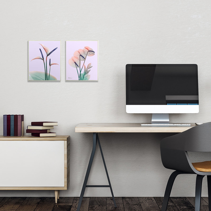 " Neon Reeds Purple Green Flower Design " by Albert Koetsier 2 - Pieces, 16" H x 20" W x 1.5" D, Canvas