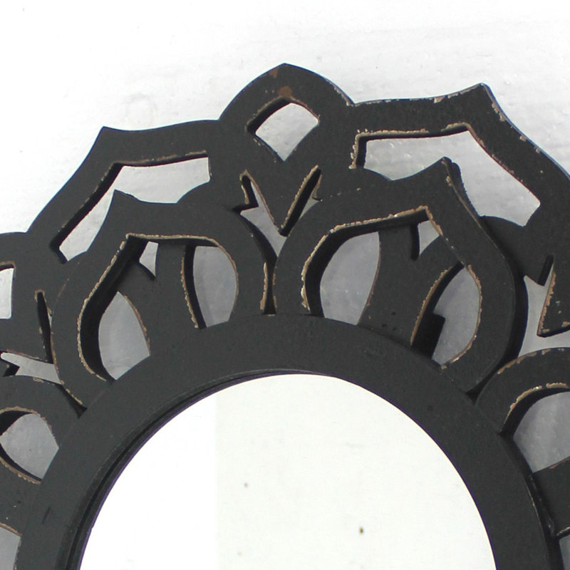Miroir en bois avec décoration florale Lotus, noir