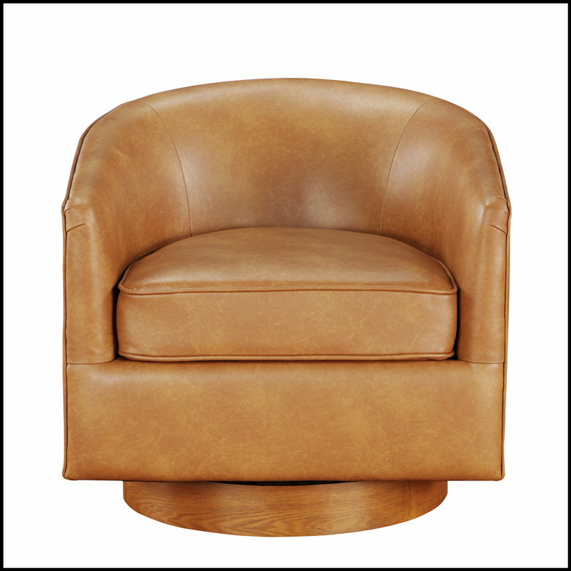 Fauteuil pivotant demi-tonneau en similicuir Maisy, Brun