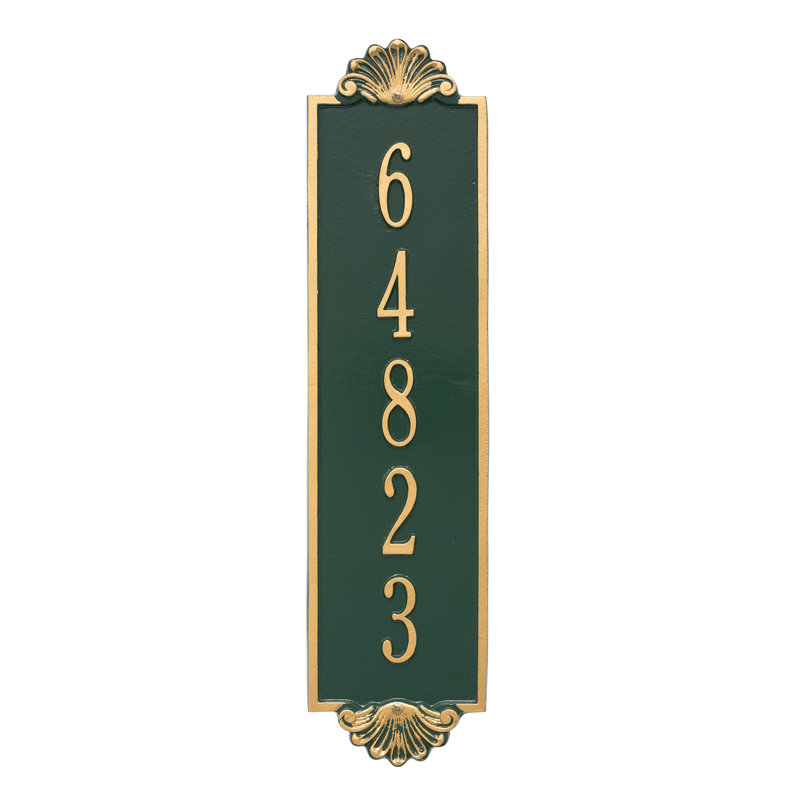 Plaque d'adresse murale personnalisée sur 5 lignes Shell, Vert/doré
