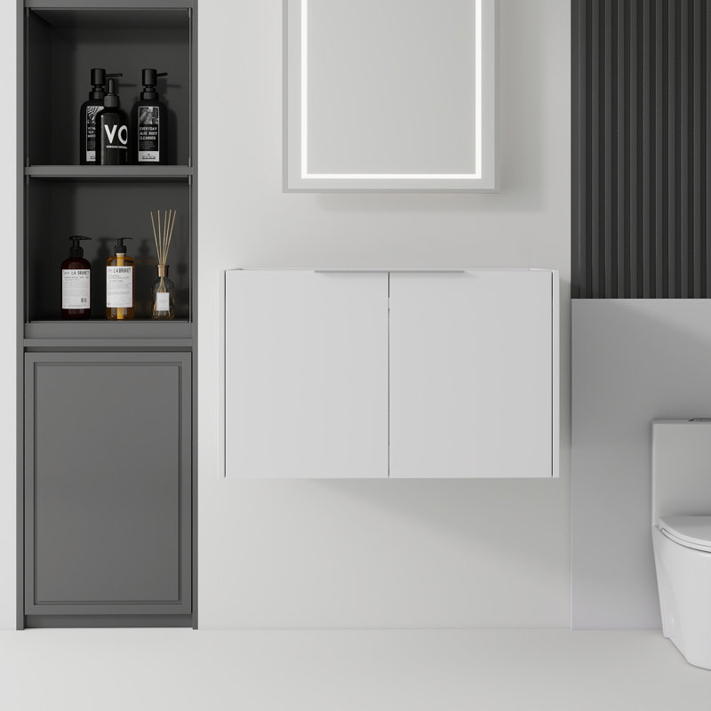 Base de meuble-lavabo mural 30 po en contreplaqué blanc avec rangement à double porte, armoire seulement