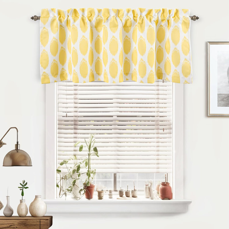 Yellow Geometric Polka Dot Rod Pocket Window Valance