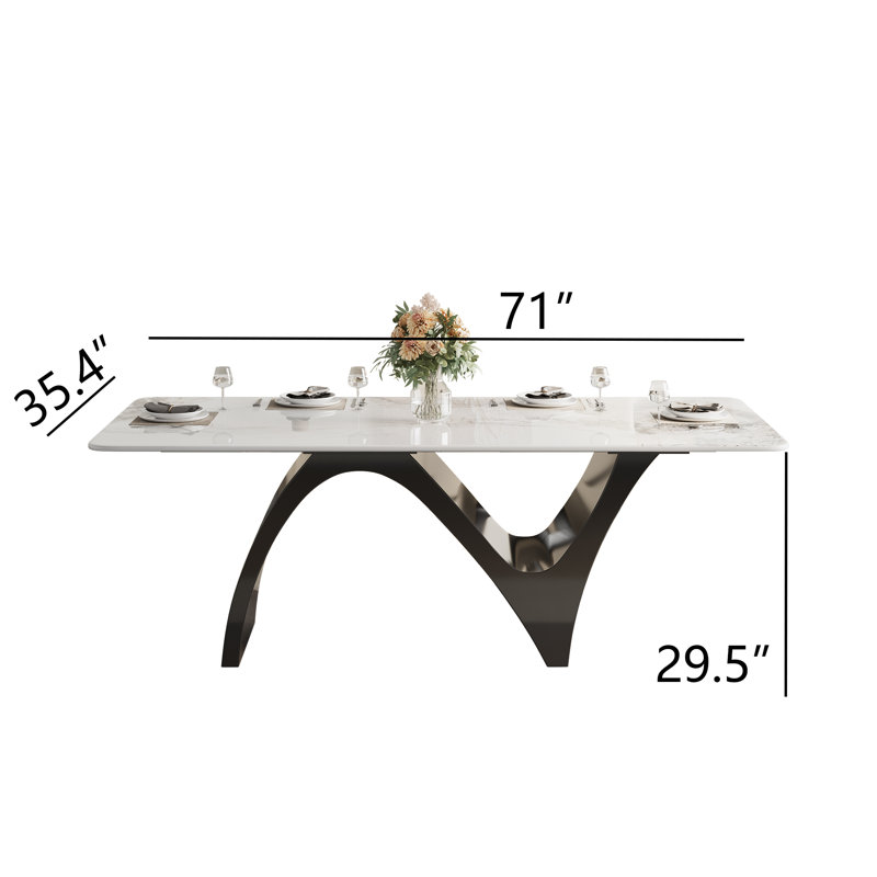 Modern Dining Table, 29.5" H x 71" L x 35.4" W