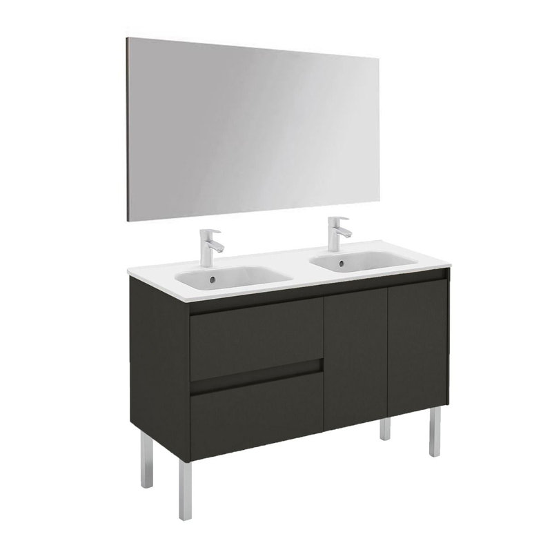 Ambra 48'' Glossy Anthracite Double Vanity with Ceramic Top and Mirror