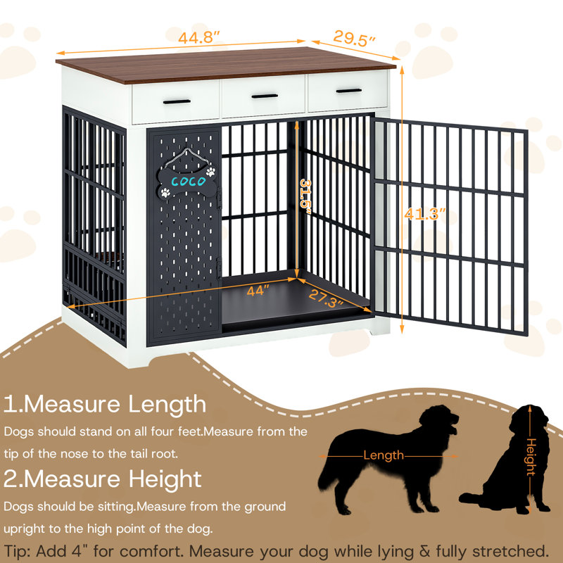 Large 44.88" Dog Crate Furniture with 200 lbs Tabletop weight & 3 Drawers