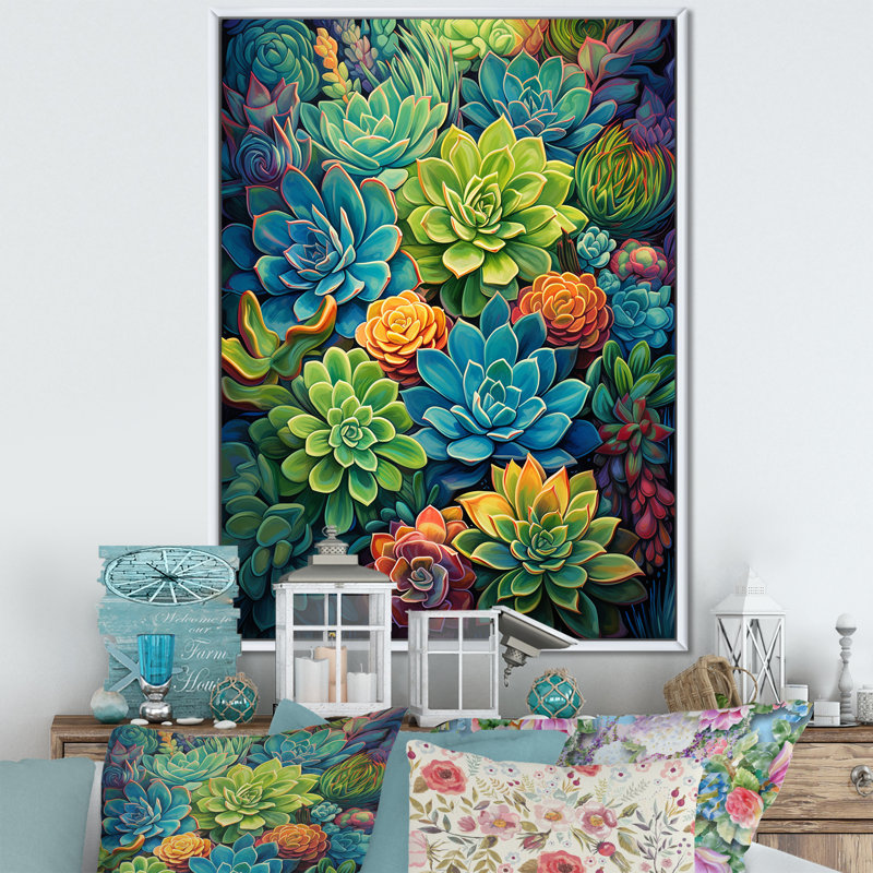 «Eugina Succulent Paradise I», reproduction sur toile, H 20 po x l 12 po x P 1 po, Cadre flottant blanc